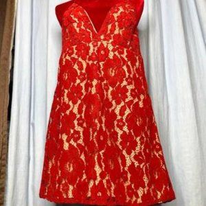 Free People NWOT Overlay Red Lace Mini Dress Sz 12 NWT/NEW